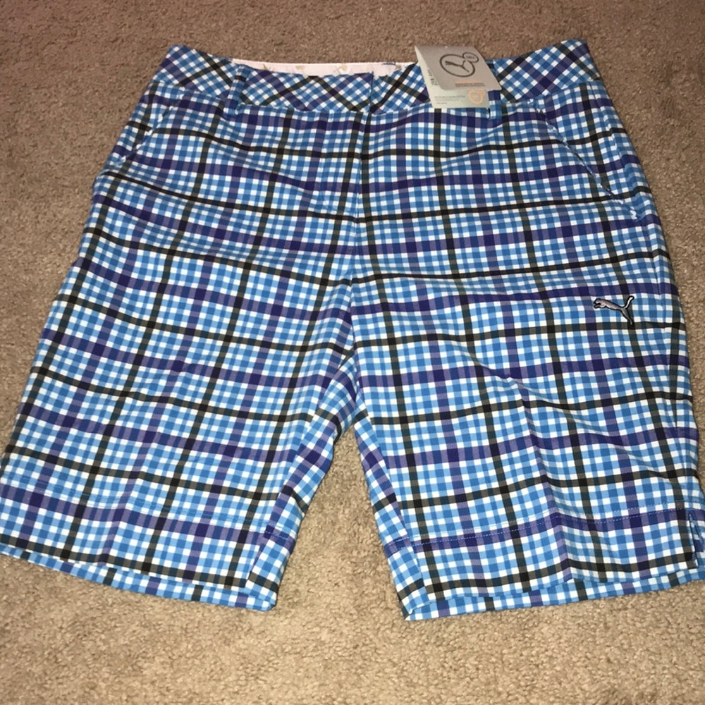 Women’s Puma blue plaid golf shorts